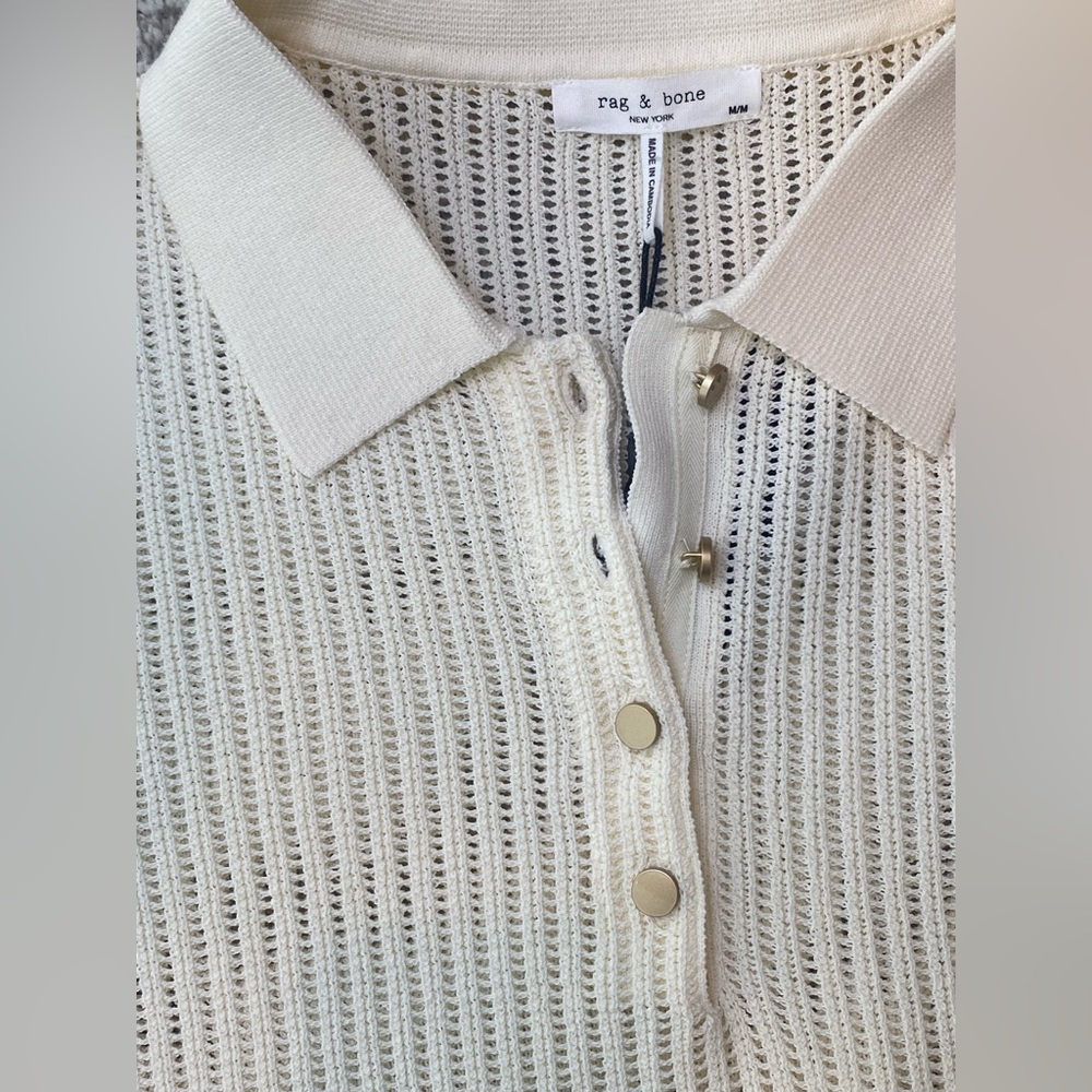 rag & bone Cream Open Knit Polo Style Summer Sweater Medium Cotton Blend NWT - Picture 8 of 12
